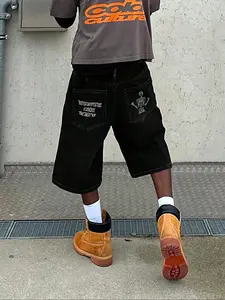 Loose Denim Shorts, Embroidered Street Style Jeans, Comfortable Casual Wear, Perfect for Everyday, Trendy Fashion