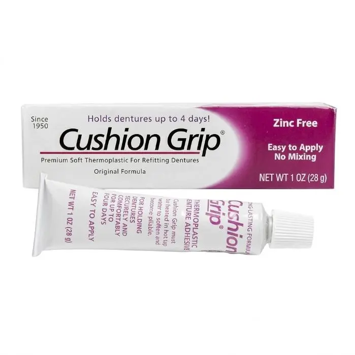Cushion Grip Thermoplastic Denture Adhesive – Refits & Tightens Loose Dentures, Works Like a Denture Reliner for Comfort & a Secure Fit, Holds Up to 4 Days, Glue-Free, Waterproof & Zinc-Free - 1 oz