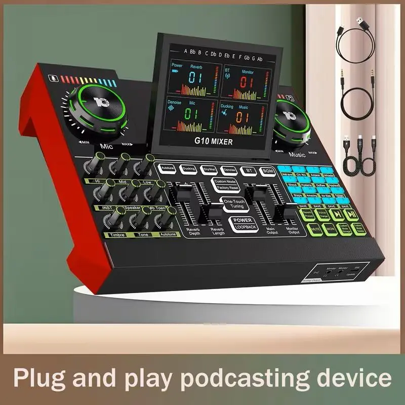 External Sound Card Audio Mixer - 3.5mm/XLR Dynamic/48V Microphone Compatible, DJ Mixer Effects, Voice Changer, Denoise, 1-Click Mute for PC/Phone Live Streaming Singing Gaming