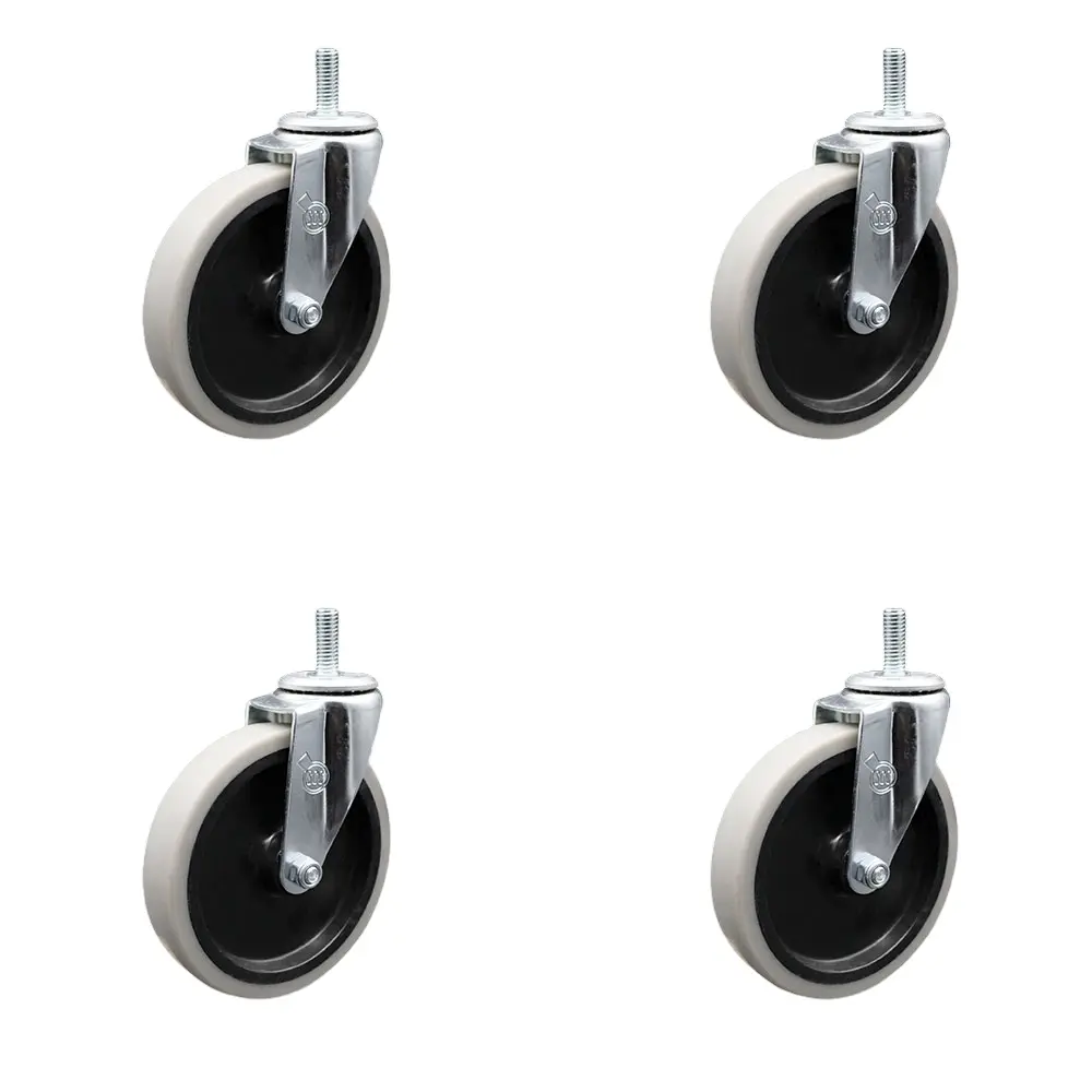 212 MAIN Service Caster SCC-TS05S510-TPRS-381615-4 Office Chair Wheels Set of 4, 5 in. Swivel Thermoplastic Rubber Wheels with Dual Bearings, 520 lbs Load Capacity, 0.375 in. 16 TPI x 1.5 in. Threaded Stem, Heat Treated Raceway