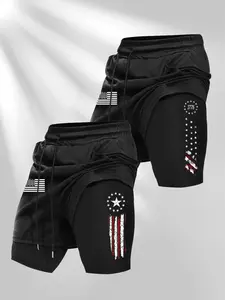 Men's Dual-Layer Lined Gym Shorts, Flag 1776 Print Running Shorts, Athletic Training Shorts, Lightweight Workout Shorts, #GymShorts #AmericanFlagStyle#TikTokFinds#MensAthleticWear