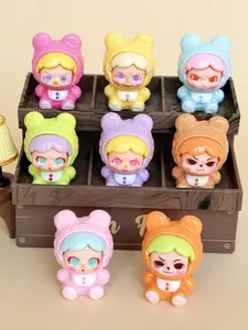 8pcs Random Solid Color Bear Cute Plush Keychain, Trendy Cartoon Embroidered 3D Mini Figurine, Resin Accessories for Keys and Decor