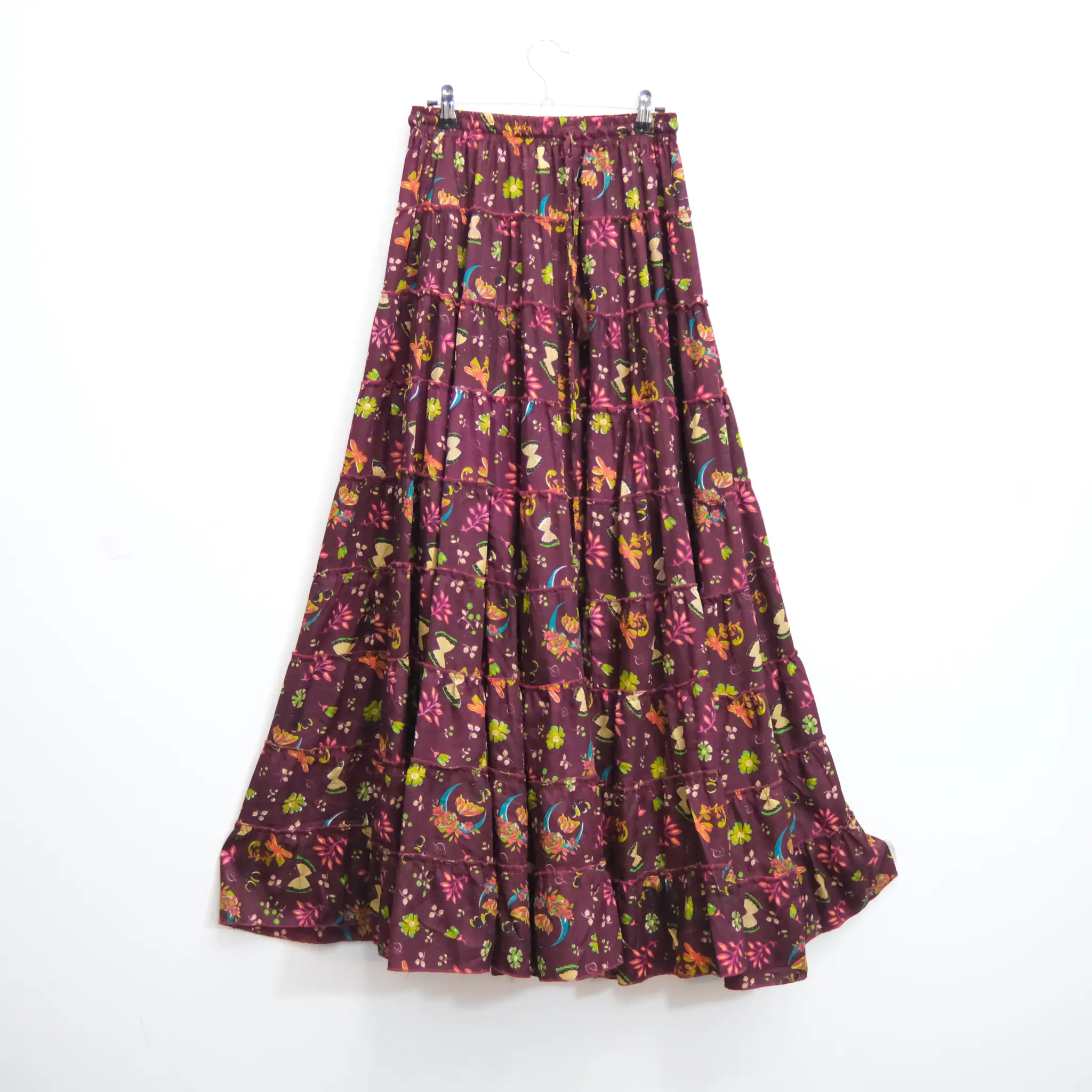 Boho Floral Tiered Maxi Skirt Flowy Hippie Summer Skirt, Fairy core Whimsical Long Skirt, Whimsy Ren faire Skirts