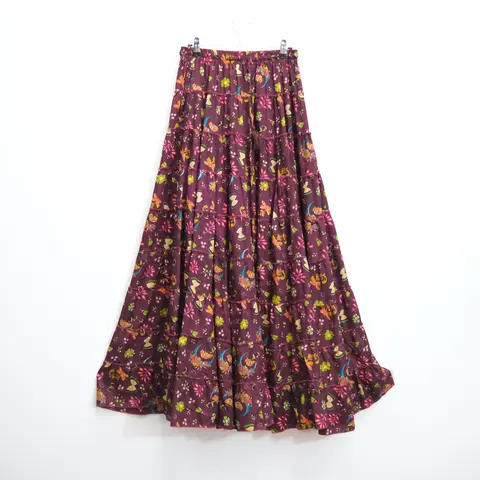 Women's High-Waist Tiered Boho Floral Maxi Skirt - Lightweight Elastic Fabric, Flowy Skirts for Women, Whimsical Clothes, Boho Shabby Chic Outfit for Summer Ren Faire