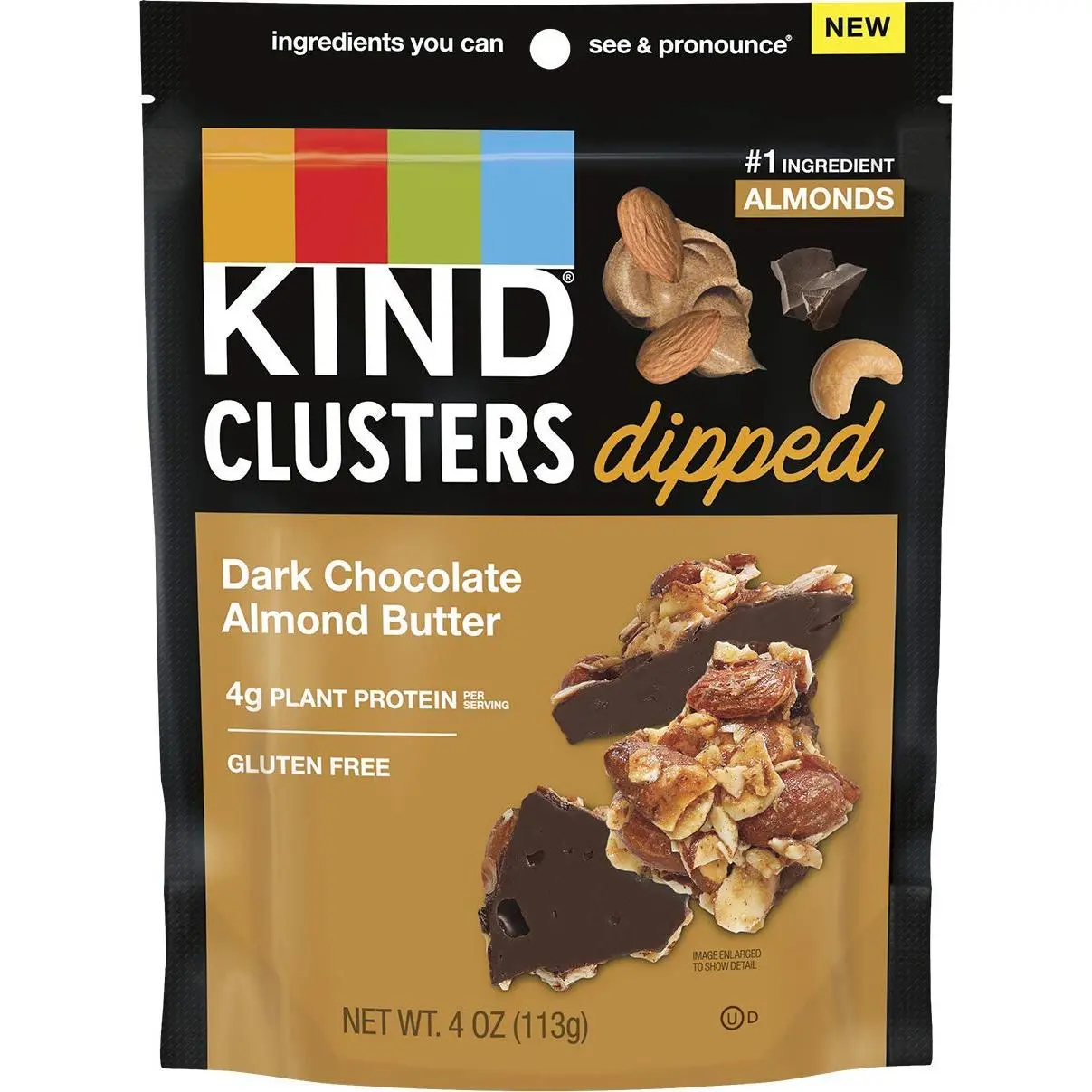 KIND Dipped Snack Clusters, Dark Chocolate Almond Butter Flavor, Gluten Free, 4g Protein, 4 oz, 8-Count