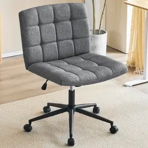 Wide Armless Desk Chair with Wheels, Mid Back Swivel Criss Cross Chair for Home Office, Height Adjustable Wide Seat Home Office Task Chairs