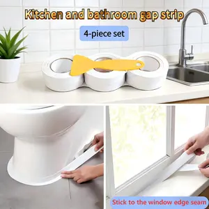 3 Rolls - 3.8 x 126in Waterproof & Moisture-Resistant Tape with Multi-Purpose Scraper, Ideal for Kitchen and Bathroom Sealing, Toilet Joints, Corners, Instant Application, Peel-and-Stick Design, Waterproof Caulk Tape