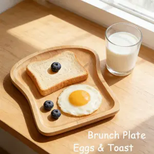 1/3pcs Brunch Serving Plate - Bamboo Toast Design for Eggs & Toast