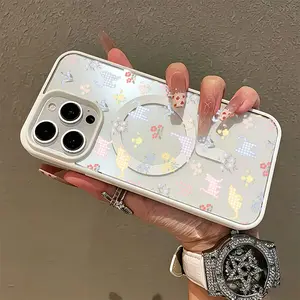 Checked Gingham Cat Floral Phone Case， Whimsical Cute Animal Style for iPhone 17 16 15 14 13 12 11 Plus Pro Max.