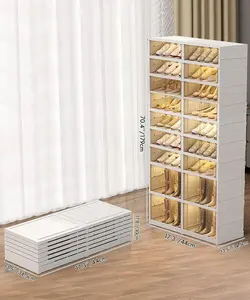 TikTokShopBlackFriday 9-Tier Ultimate Foldable Shoe Rack Organizer: Closet Storage Solution for 18 Pairs. Plastic, Collapsible, Stackable Design. Clear, Compact Shoe Storage Boxes for Tight Spaces，Space-saving Home storage Back to school Adjustable Metal