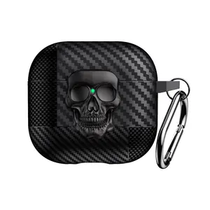 Carbon Fiber Skull Locking Protective AirPods Case, Fits AirPods 4, AirPods 3, AirPods Pro 2, AirPods Pro, AirPods 1/2, Durable Anti-Drop Design, Halloween