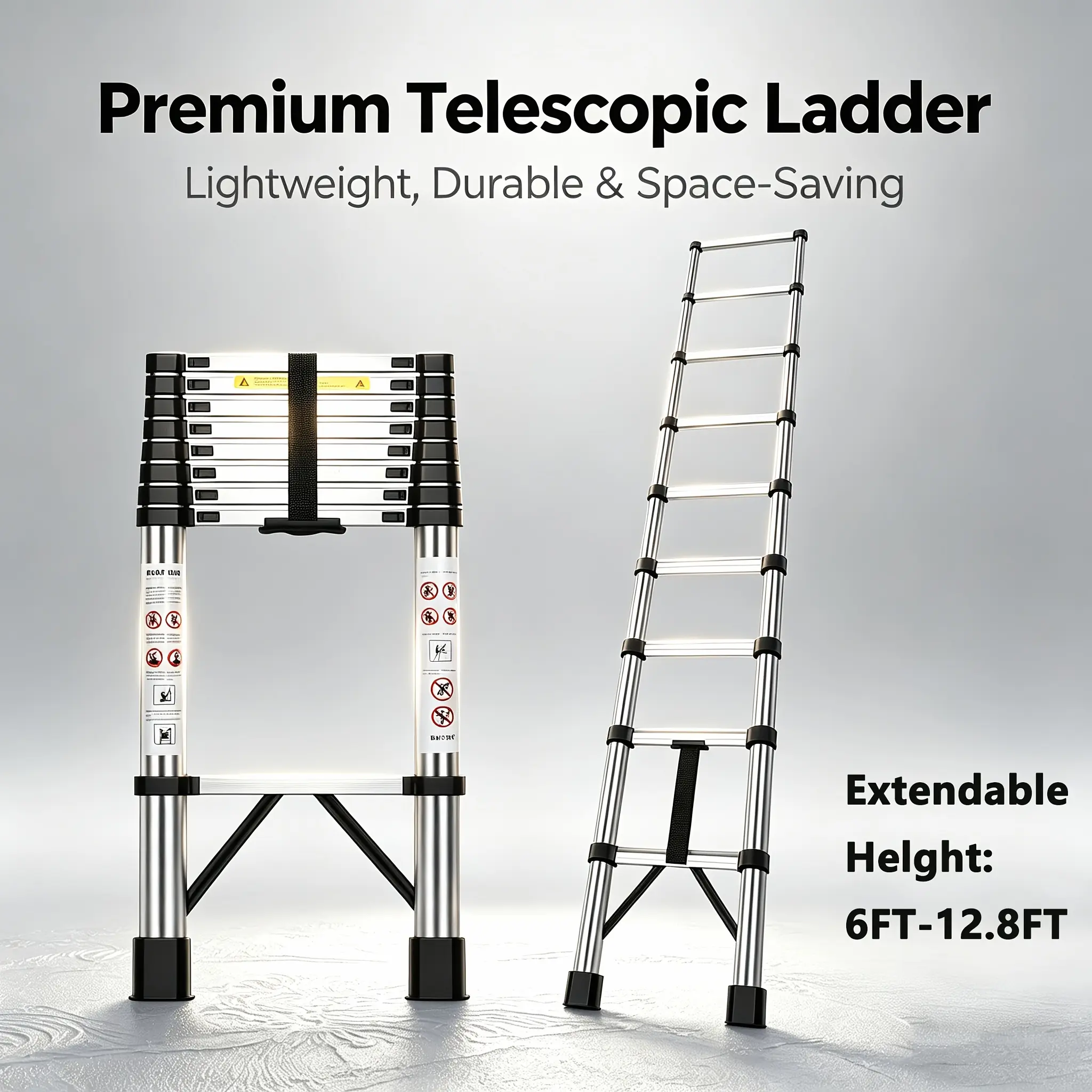 6-12.5ft Telescoping Ladder Lightweight Foldable 330 LBS Heavy Duty Multi Purpose Ladder for Home Maintenance RV Outdoor Construction
