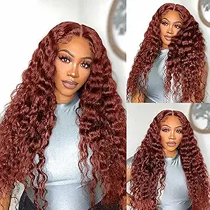 【20inch】ISEE HAIR Wear Go Water Wave M-cap 9*6 Pre-Cut Lace Front Reddish Brown Color Pre-Plucked Hairline Glueless Human Hair Beginner Friendly Gifts for Girlfriend/Wife/Family #SpringStatements#greenish#TikTokShopSpringGlowUp