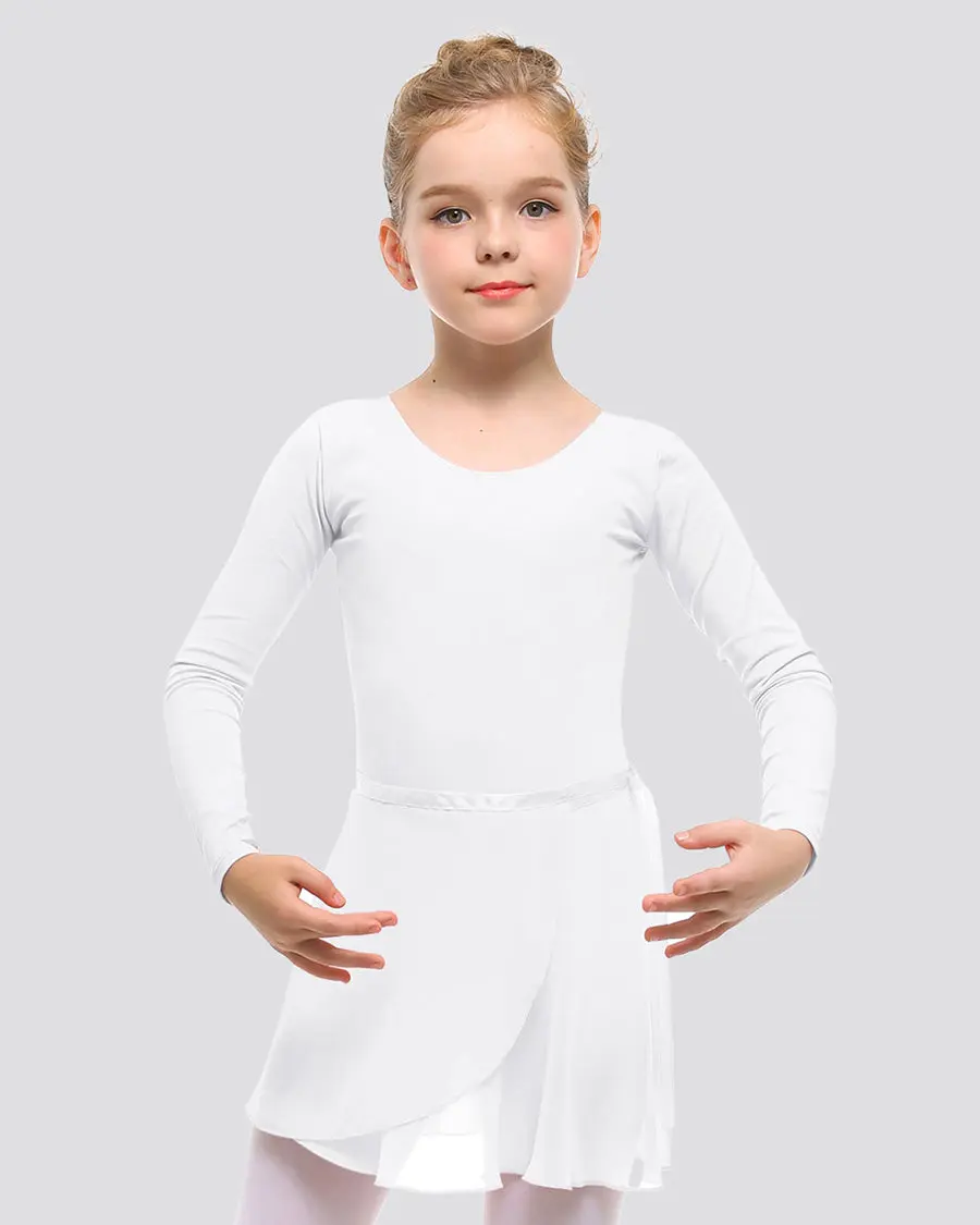Girls' Long Sleeve Leotard Set, Cotton-Spandex Ballet Kit with Tights & 2 Skirts for Aspiring Dancers, Ideal for Dance Classes, Soft, Solid