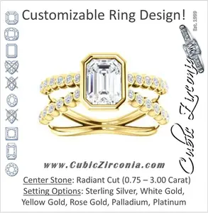 Cubic Zirconia Engagement Ring- The Lottie (Customizable Radiant Cut Design featuring Wide Beaded Split Band with Round Bezel-set Accents)