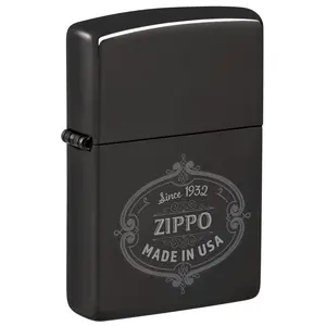 Zippo Plaque Design High Polish Black Pocket Lighter - Made in USA