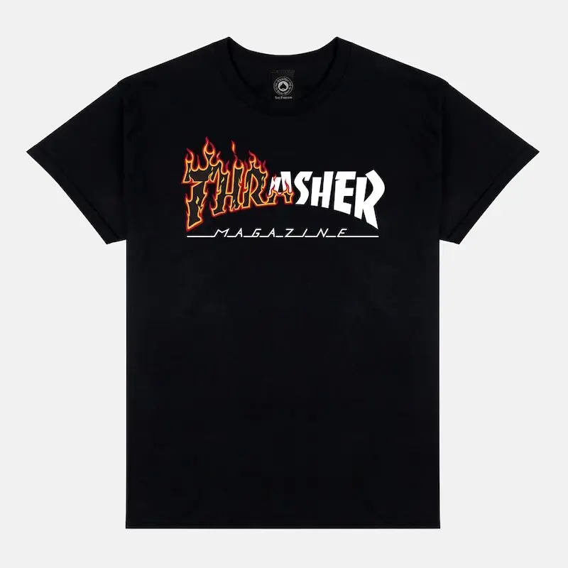 Men's Thrasher Ignite Round Neck Short-Sleeve T-Shirt - Navy Blue, Black, Streetwear Menswear Casual Top