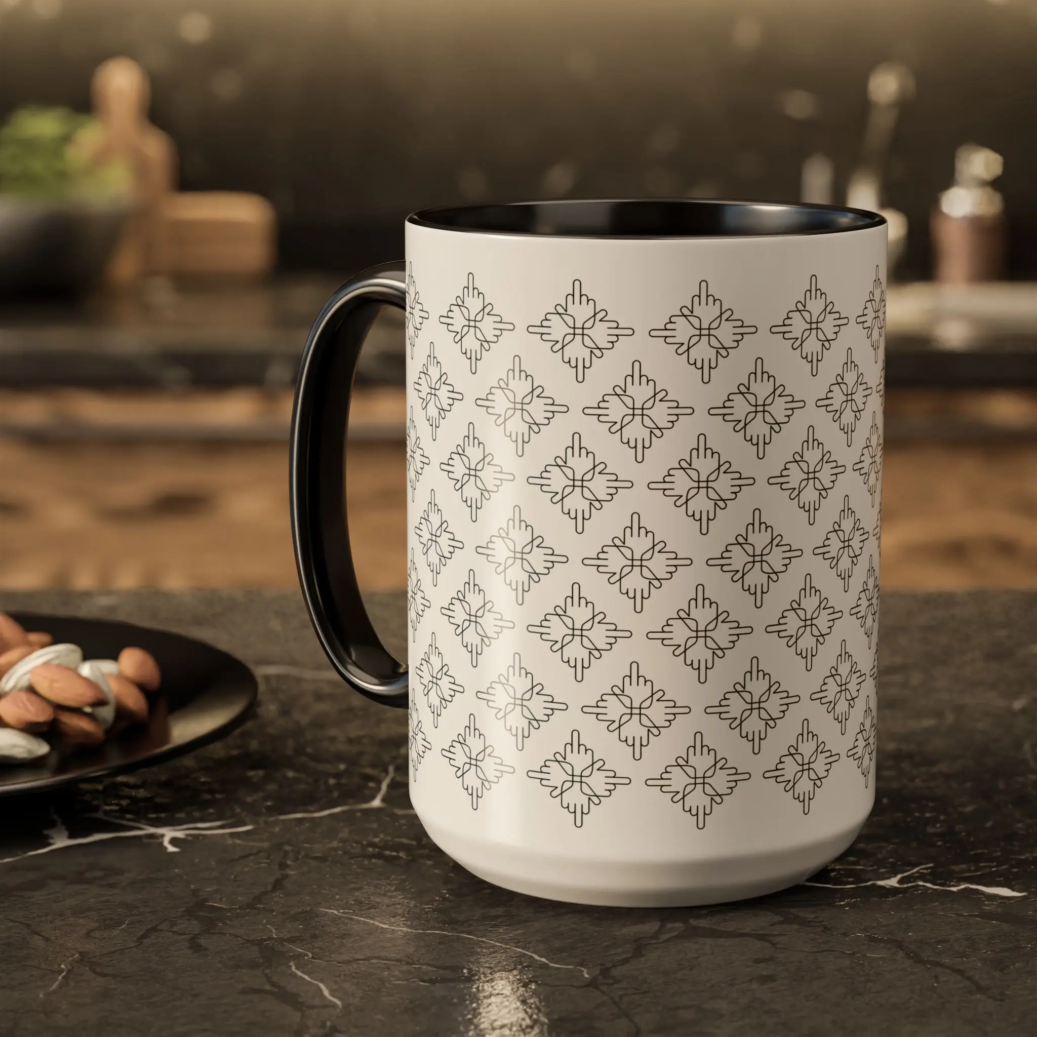 15oz Hidden Middle Fingers Coffee Mug, Subtle Swear Word Design, Colorful Ceramic Cup, Funny Gift for Adults, Novelty Tea Mug, Unique Kitchen Drinkware Reusable Washable