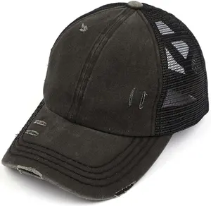 C.C Ponytail Criss Cross Ponytail Baseball Cap Mesh Hat - Distressed