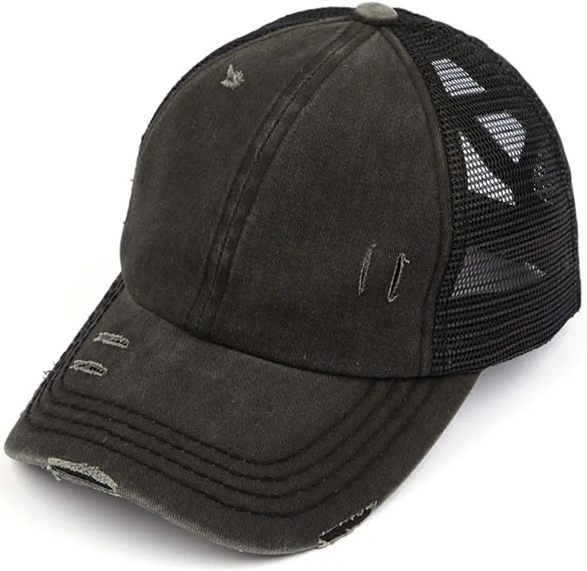 C.C Ponytail Criss Cross Ponytail Baseball Cap Mesh Hat - Distressed