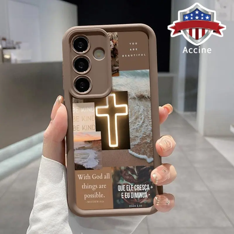 Radiant Faith Pattern TPU Cellphone Case - Handheld Devices Accessory, Compatible with Galaxy S22+ S23 Ultra S24 Plus S25, Military-Grade Shockproof Non-Slip Protective Silicone Cover, Accessories