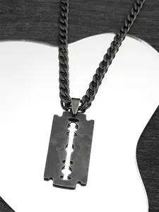 Punk Rock Blade Razor Shape Pendant for Women Men Stainless Steel Black Color Cool Boy Male Chain Necklace Minimalist Chain Necklace