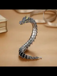 Handmade Dragon Year New Zodiac Dragon Vintage Bold Head Bracelet, Retro Dragon Bone Bangle, Unique Gift for Dragon Lovers