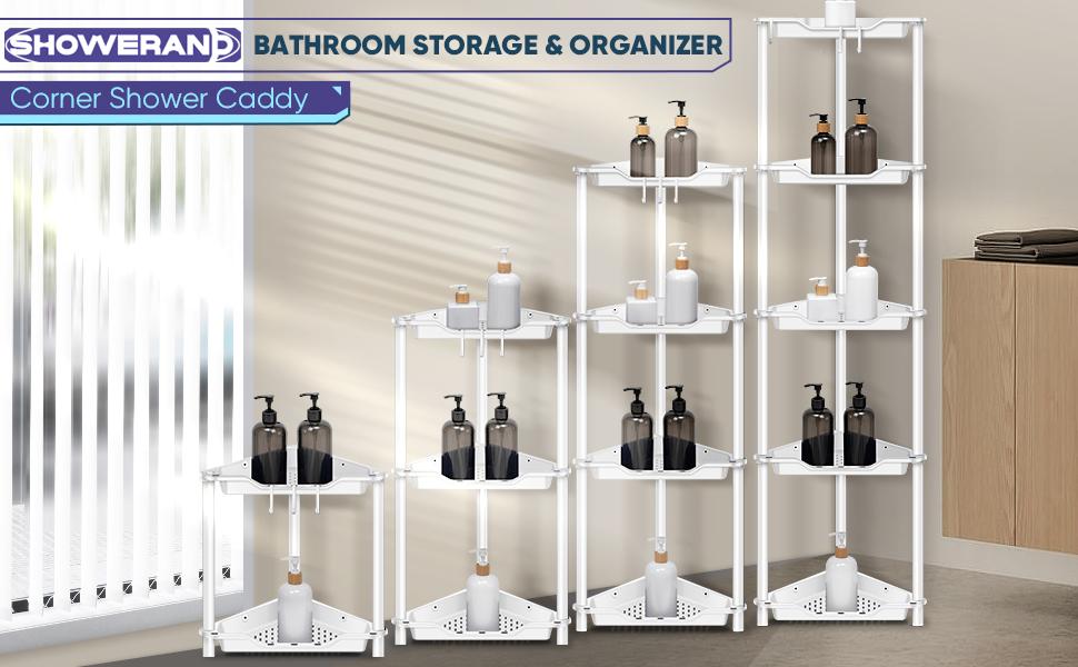Corner Shower Caddy - 2/3/4/5 Tiers Freestanding Shower Shelves Storage with Large Capacity, Rustproof, Quick Drainage - White