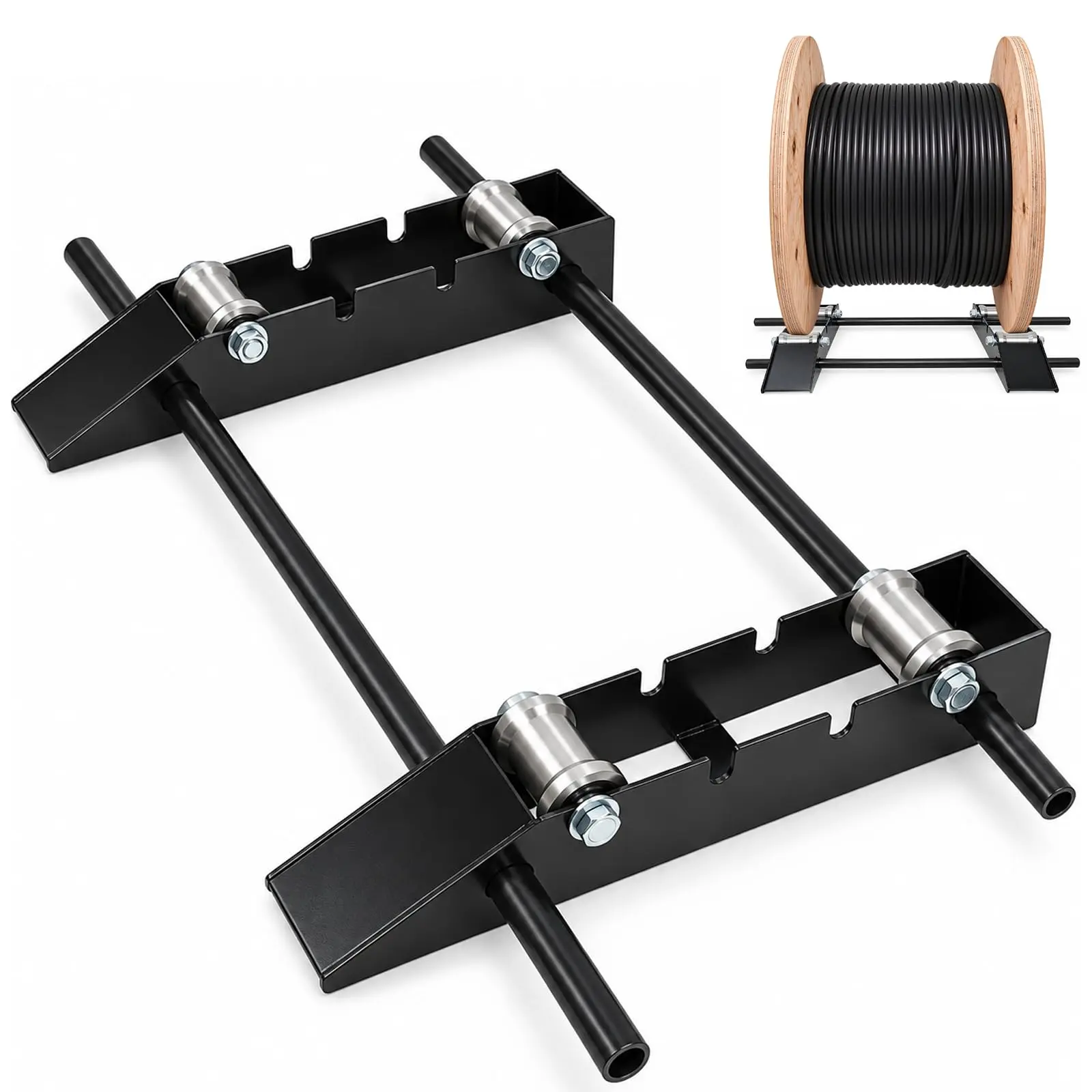 2 Ton Heavy Duty Cable Reel Dispenser Adjustable Drum Roller for 39.4" Wide Reels with Strong Metal Frame and Smooth Unwinding Design