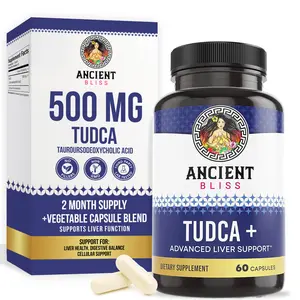 Ancient Bliss Tudca 500mg, 60 Capsules (Tauroursodeoxycholic Acid)- Bile Salts Liver Support Supplement, Natural Bitter Taste- Vegan Friendly, Non GMO, Gluten Free Capsules