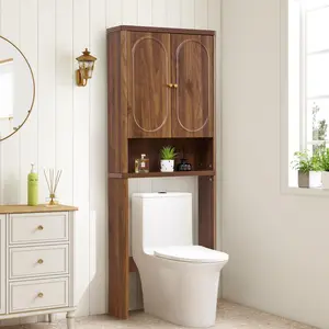 Giratree 66.92" Fluted Over The Toilet Storage Cabinet, Bathroom Toilet Storage Cabinet with Door, Wood Curved Over The Toilet Space Saver Cabinets for Restroom Bathroom