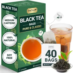 LeafLea 40 Black Tea Bags – Premium Full-Bodied Tea, Strong & Flavorful, Sugar-Free, Vegan, Caffeine Boost, Individually Wrapped