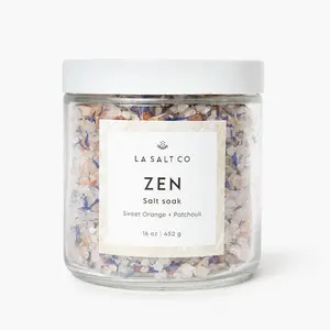 LA SALT CO Zen Salt Soak 16oz Sweet Orange & Patchouli Aroma Blend for Skin Repair Cleansing Body Care with Himalayan Pink Salt & Essential Oils Lemon