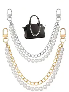 Trendy, fashionable, exquisite and versatile bag chain, double-layer pearl chain design, replaceable handbag shoulder strap, can be extended chain, suitable for outdoor shopping, commuting, and gatherings to carry Versatile Travel Accessory