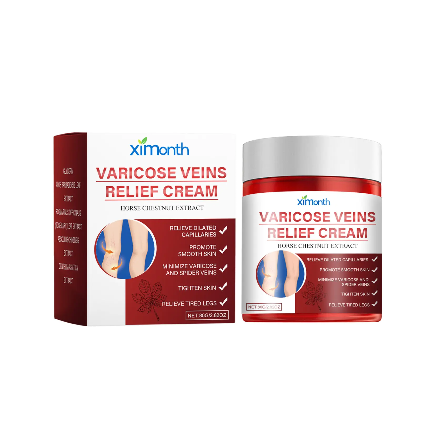 Varicose Veins Relief Cream 80g with Horse Chestnut Extract effectively relieves leg swelling, fatigue and discomfort. It improves blood circulation, reduces the appearance of varicose veins, and deeply moisturizes leg skin for daily care.