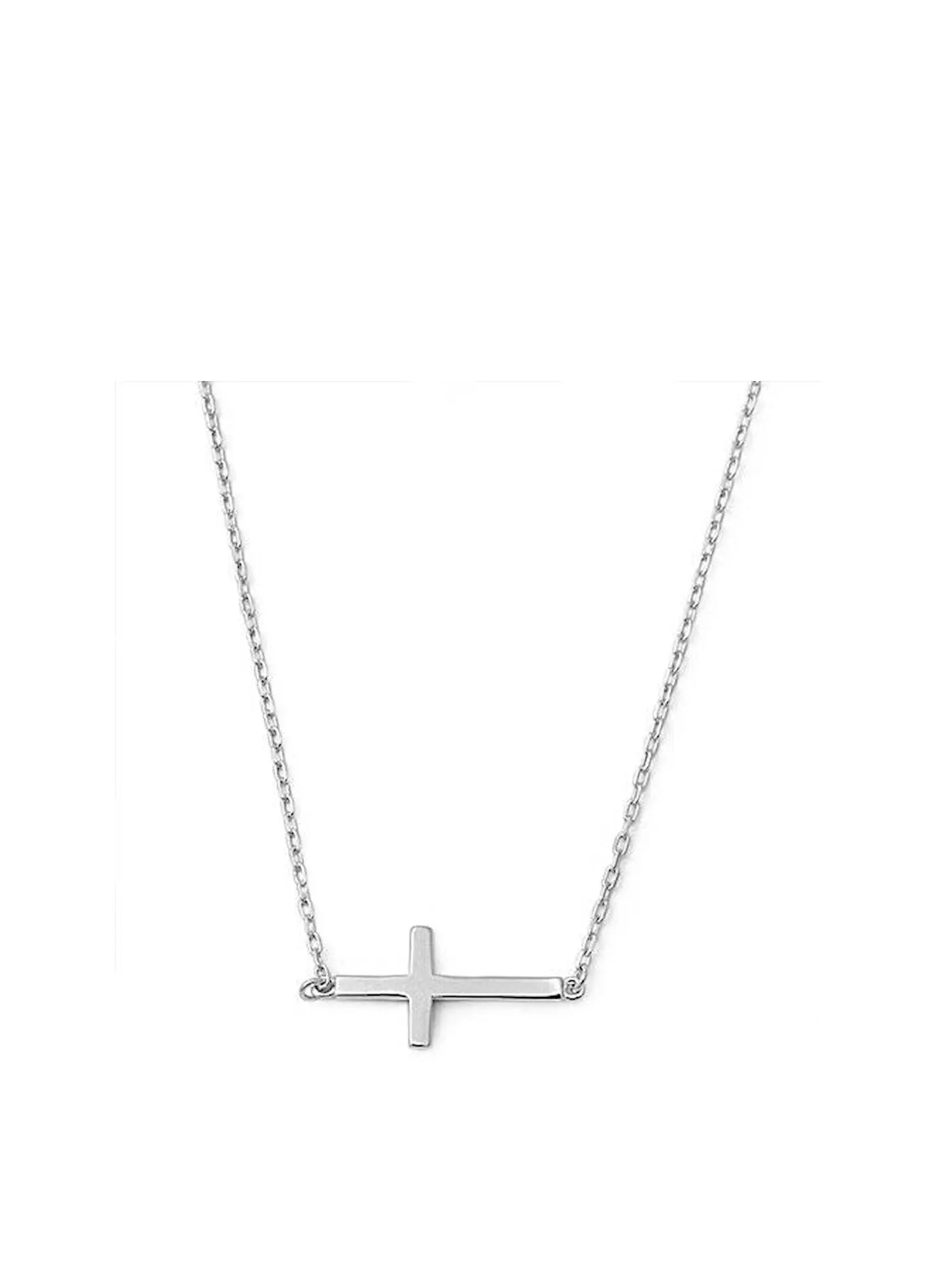 Women's 14k White Gold Plated Sideways Cross Necklace in Stainless Steel