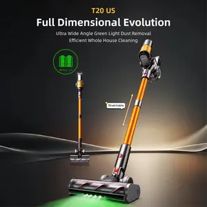 Puppyoo T20 Cordless Vacuum Cleaner, 190AW Powerful Suction, 51 Mins Runtime, Green Light Dust Reveal, 0.8L Washable Dust Cup, Retractable Metal Pole, for Hard Floors & Carpets
