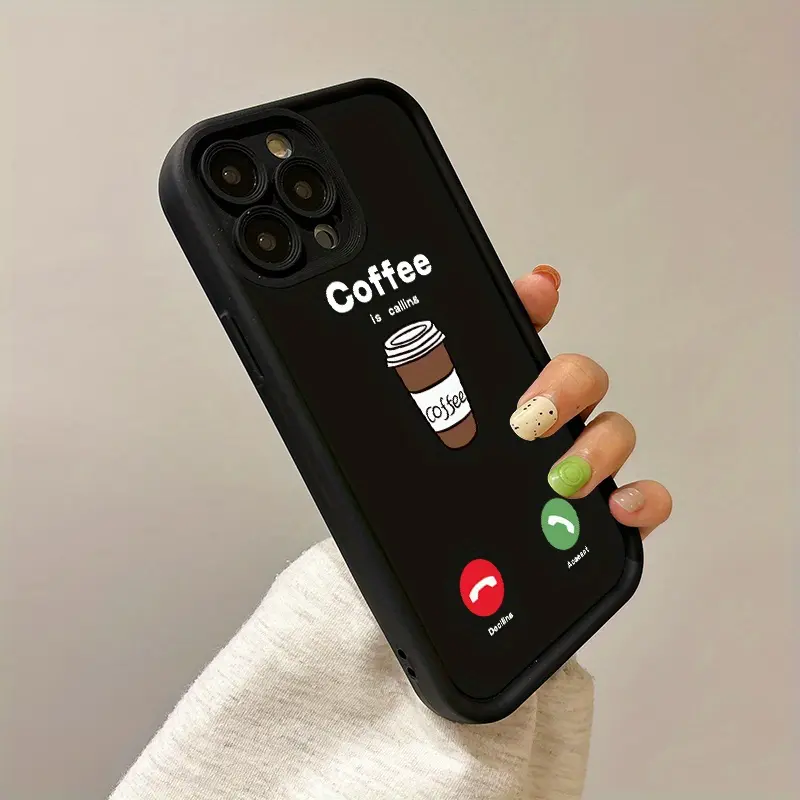 Coffee Pattern Soft TPU Silicone Smartphone Case - Durable, Shockproof, Waterproof 2D Print Cover for iPhone 17 Pro Max,16,16e,15,14 Plus,13,12 Mini,11,Air,X,XS - Handheld Cellphone Devices Accessory, Shockproof Edge