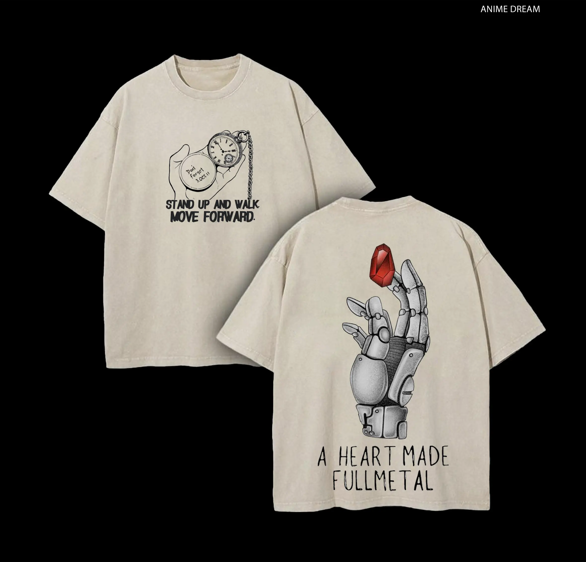 Edward Elric Fullmetal Alchemist Anime Double Printed Vintage Washed Tee Unisex Oversize Anime Manga Washed Heavyweight Cotton T-shirt, Gift For Anime Fan, Anime Lover
