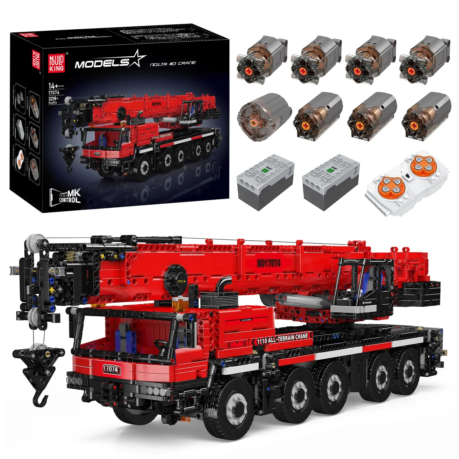 Mould King 17074 APP-Bluetooth/Remote Control Mobile Construction Crane Building Block Toy Set, ABS Plastic Bricks & Parts, Collectible Engineering Model for 12+ Years (3218PCS)