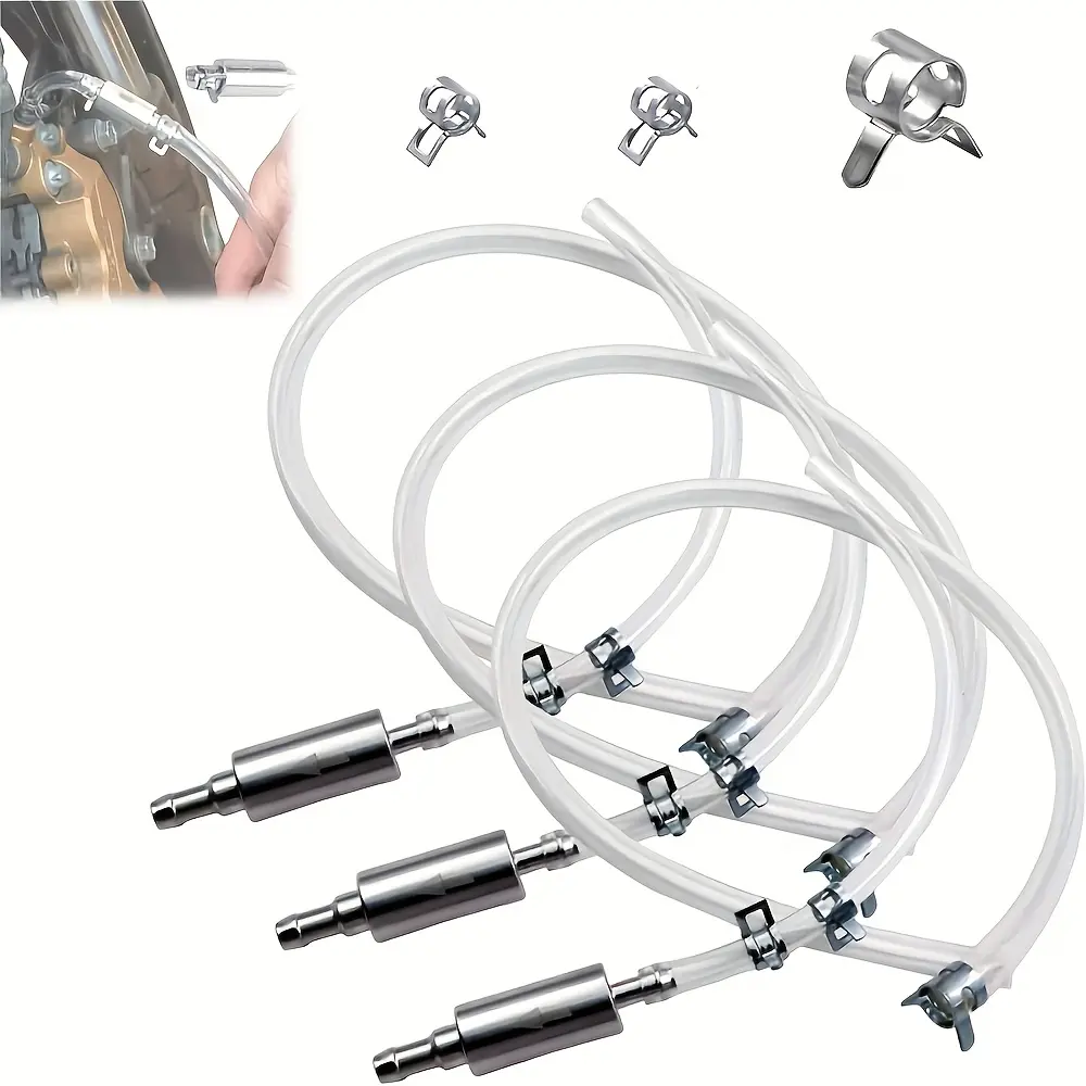 1/3Pcs Universal Brake Bleed Hose Kit - Auto Motorcycle Brake System Bleeding Tool with 1-Way Check Valve, Metal Clamp, Compact Kit, Easy to Use, Versatile Use, No Additional Tools Required