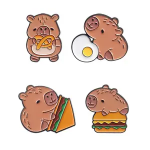 Cartoon Funny Capybara Enamel Pins Set, 4-9pcs Cute Capybara Animal Brooches Lapel Badges, Fashion Accessories Jewelry Gifts For Kids