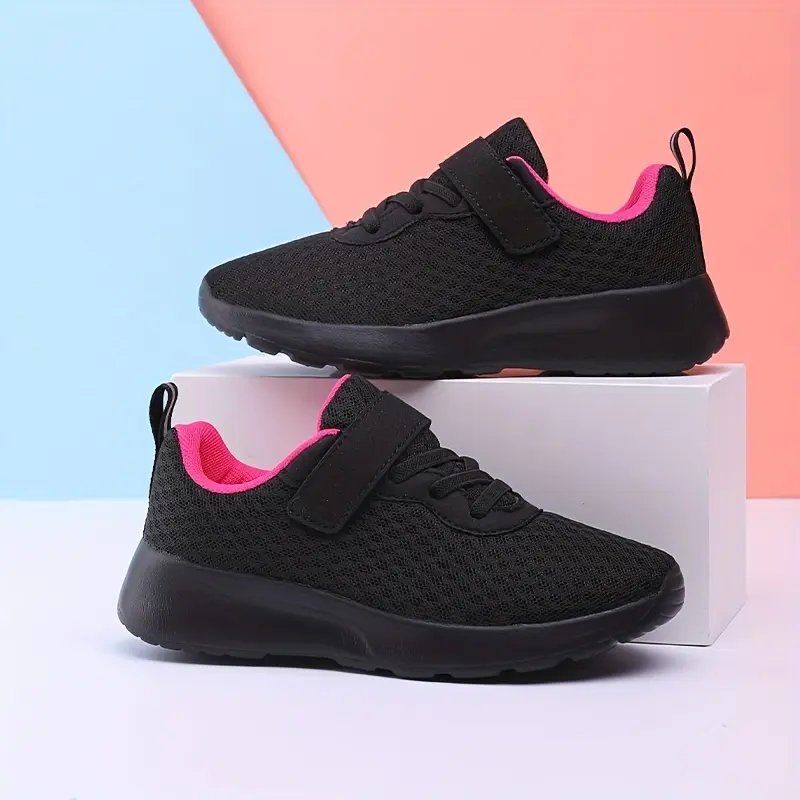 Girls' Mesh Fabric Running Trainers - Casual Sports Style, Magenta Accents, EVA Sole, PU Insole, Suitable for Spring/Autumn Everyday Wear