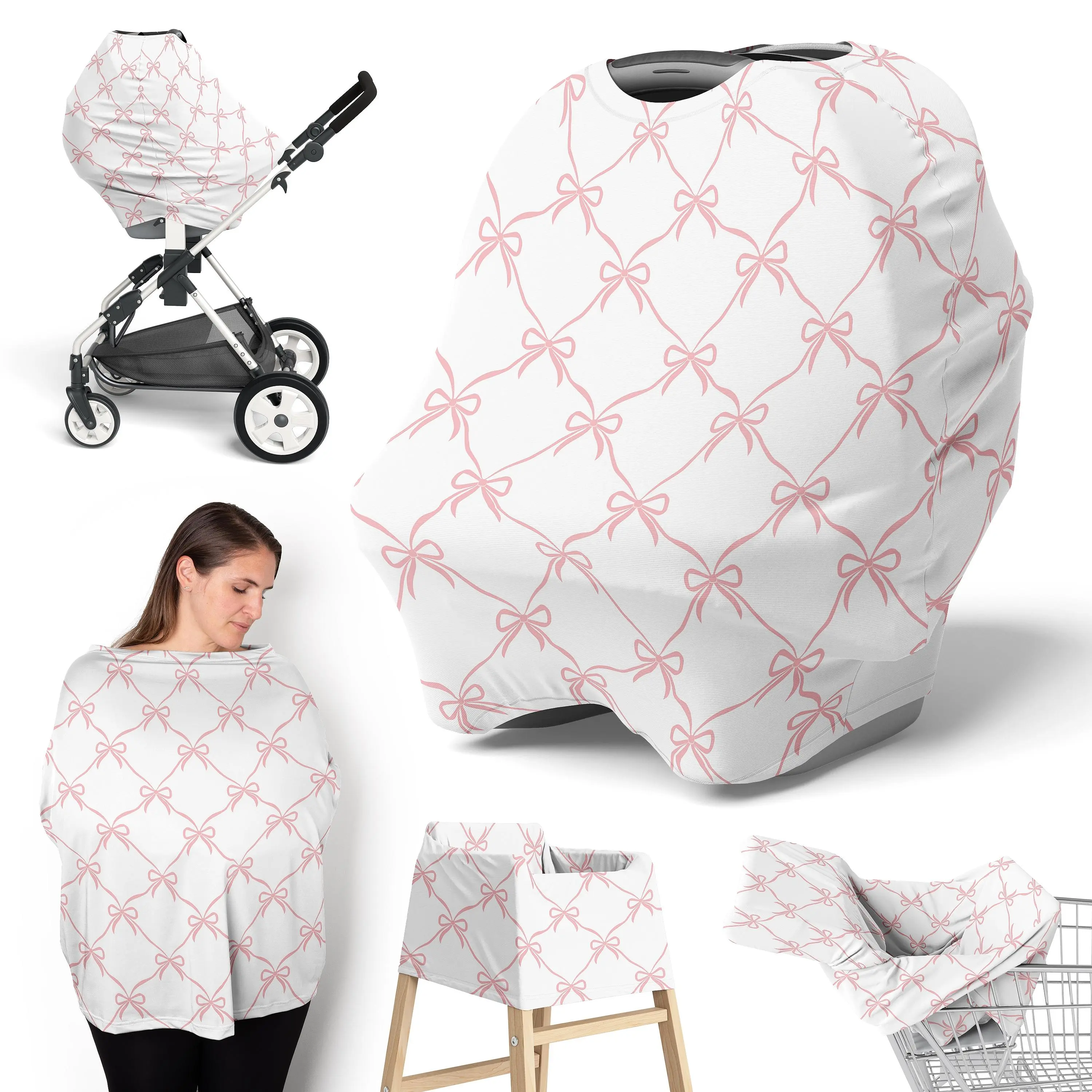 Sweet Jojo Designs Baby Car Seat Cover (Pink Bows) for Girls, Infant Multipurpose Nursing, Breastfeeding, High Chair, Shopping Cart, Stroller, Carseat Canopy Carrier (for Ballerina, Ballet Collection)