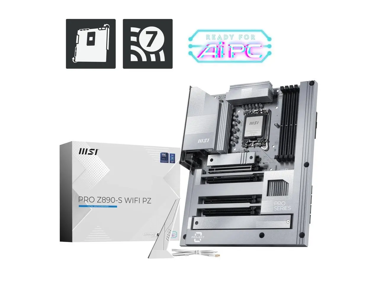 MSI PRO Z890-S WIFI PZ Motherboard, Back-connect ATX - Supports Intel Core Ultra Processors (Series 2), LGA 1851 - DDR5 Memory Boost (8600+ MT/s OC), PCIe 5.0 x16, M.2 Gen5, Wi-Fi 7, 2.5G LAN