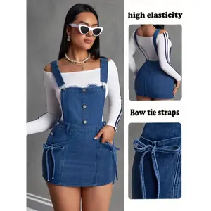 Women’s Casual Elastic Denim Bib Skirt, Adjustable, Comfortable and Stylish, Perfect for Everyday Wear, Ladies’ Fashionable Jean Overalls