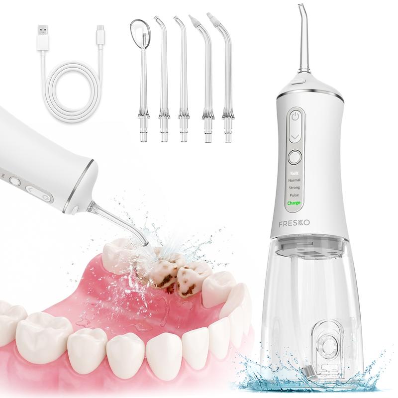 Water Dental Flosser 50-Day Battery, IPX7 Waterproof, 5 Tips, 300ML Oral Irrigator for Braces & Sensitive Gums | Deep Plaque Removal, 4 Modes