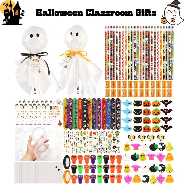 24 Pack Halloween Party Favors for Kids | Giant Lollipop Classroom Gifts, Halloween Goodie Bag Fillers, Trick or Treat Gifts, Pencils, Erasers, Stickers & Party Supplies