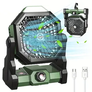 270° Rotation Camping Fan with Hanging Hook, Rechargeable Portable Fan with Adjustable LED Lantern, Outdoor Fan for Travel Picnic Fishing