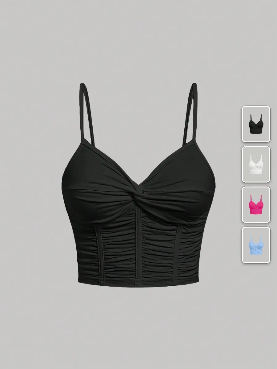Cami Top Twist Front Ruched Stretchy Y2K Going Out Top